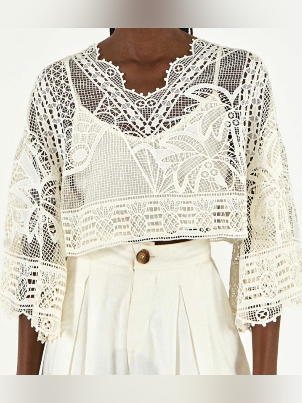 Farm Rio NWT Boho Cropped Guipure Lace Blouse Size small - Picture 2 of 14
